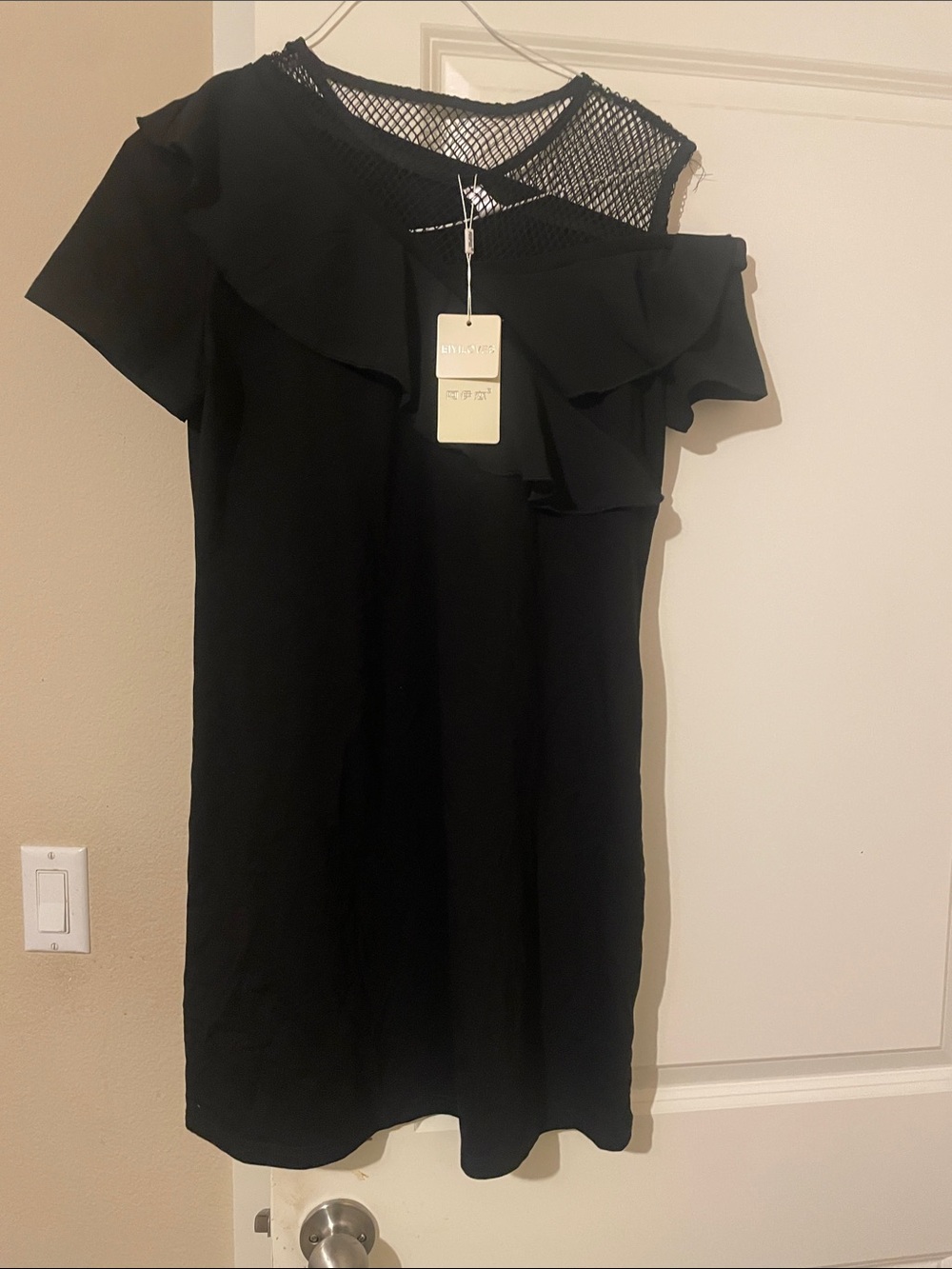 envy Black Mesh-Trim Sleeveless Dress